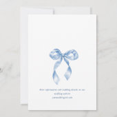 Elegante stoffige blauwe hand getrokken boog verlo kaart (Achterkant)