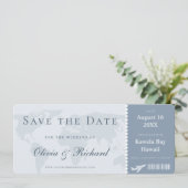 Elegante stoffige blauwe instapkaart Save the Date Kaart (Staand voorkant)