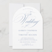 Elegante stoffige blauwe kalligrafie boog bruiloft kaart (Voorkant)