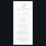 Elegante stoffige blauwe lichtblauwe minimalistisc menu<br><div class="desc">Elegant en modern,  stoffig blauw plat menu. Volledig aanpasbaar menu voor uw bruiloft of evenement.</div>