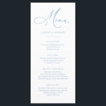 Elegante stoffige blauwe lichtblauwe minimalistisc menu<br><div class="desc">Elegant en modern,  stoffig blauw plat menu. Volledig aanpasbaar menu voor uw bruiloft of evenement.</div>