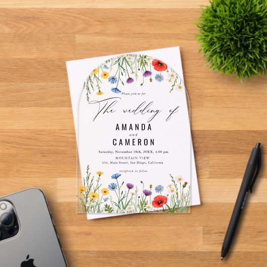 Elegante stoffige blauwe marine bloemenbruiloft acryl uitnodigingen (Insitu (Uitnodiging))