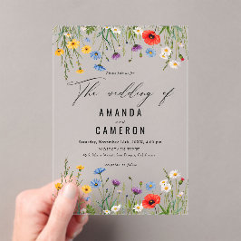 Elegante stoffige blauwe marine bloemenbruiloft acryl uitnodigingen