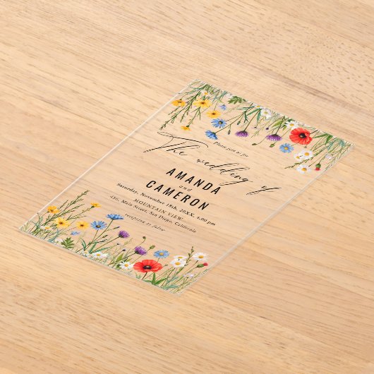 Elegante stoffige blauwe marine bloemenbruiloft acryl uitnodigingen (Laagn)