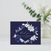 Elegante stoffige blauwe marine bloemenbruiloft be briefkaart (Staand voorkant)