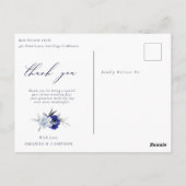 Elegante stoffige blauwe marine bloemenbruiloft be briefkaart (Achterkant)