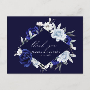 Elegante stoffige blauwe marine bloemenbruiloft be briefkaart