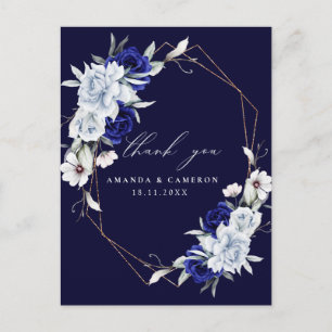 Elegante stoffige blauwe marine bloemenbruiloft be briefkaart