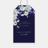 Elegante stoffige blauwe marine bloemenbruiloft cadeaulabel (Voorkant)