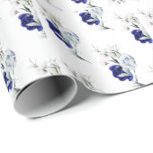 Elegante stoffige blauwe marine bloemenbruiloft cadeaupapier (Rol Hoek)