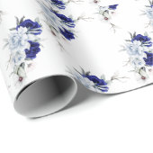 Elegante stoffige blauwe marine bloemenbruiloft cadeaupapier (Rol Hoek)