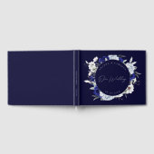 Elegante stoffige blauwe marine bloemenbruiloft gastenboek (Volledig)