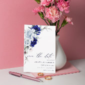 Elegante stoffige blauwe marine bloemenbruiloft save the date
