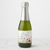 Elegante stoffige blauwe marine bloemenbruiloft sparkling wijnetiket (Voorkant)