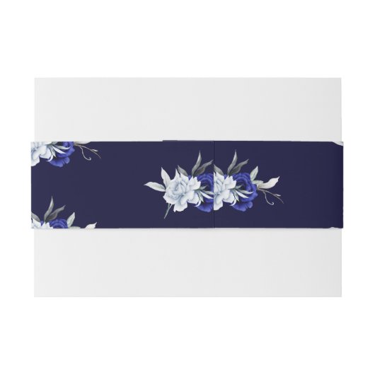Elegante stoffige blauwe marine bloemenbruiloft uitnodigingen wikkel (Achterkant Voorbeeld)
