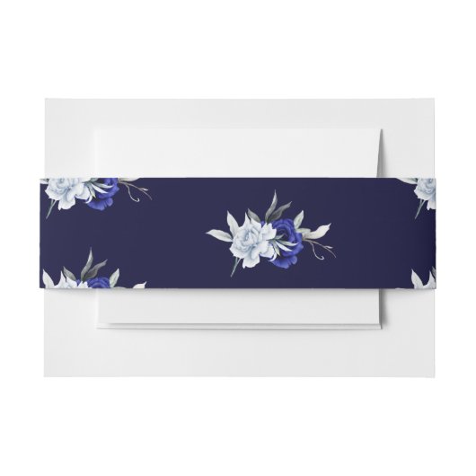 Elegante stoffige blauwe marine bloemenbruiloft uitnodigingen wikkel (Voorkant Voorbeeld)