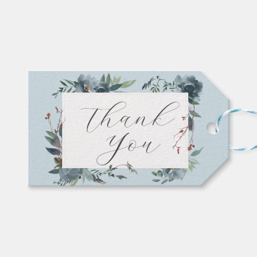 Elegante stoffige blauwe marine botanische tuin cadeaulabel (Voorkant (Horizontaal))