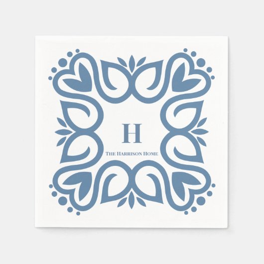 Elegante stoffige blauwe monogram script servet (Voorkant)