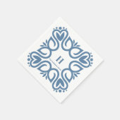 Elegante stoffige blauwe monogram script servet (Hoek)
