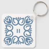 Elegante stoffige blauwe monogram script sleutelhanger (Achterkant)