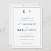 Elegante stoffige blauwe monogram trouw kaart (Voorkant)