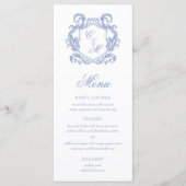 Elegante stoffige blauwe monogram wapenschild brui menu (Voorkant)