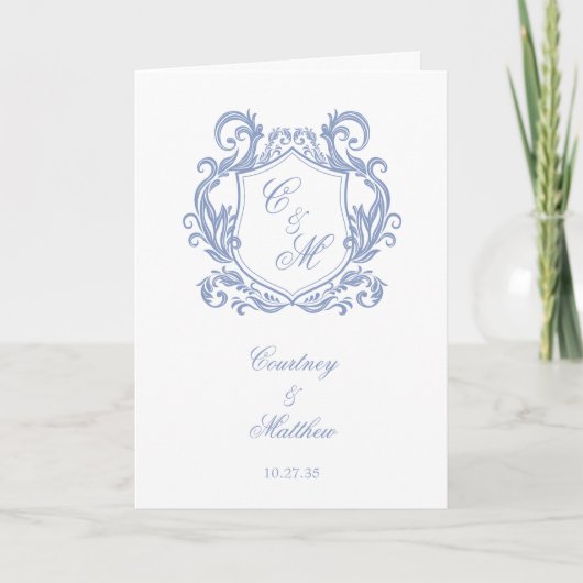Elegante stoffige blauwe monogram wapenschild brui programma (Voorkant)
