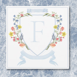 Elegante stoffige blauwe pastel Wildflower Crest b Bedankkaart