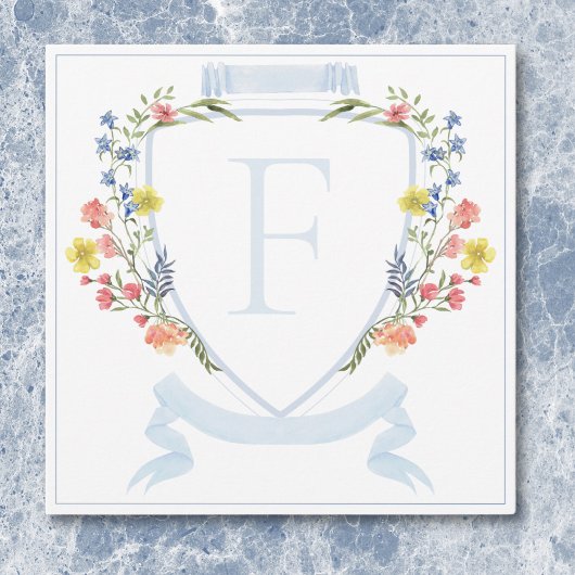 Elegante stoffige blauwe pastel Wildflower Crest b Bedankkaart