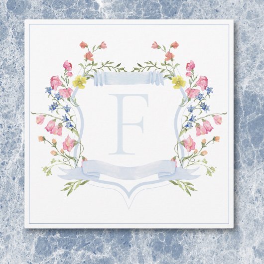 Elegante stoffige blauwe pastel Wildflower Crest b Bedankkaart