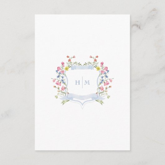 Elegante stoffige blauwe pastel Wildflower Crest b Informatiekaartje (Achterkant)