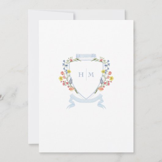 Elegante stoffige blauwe pastel Wildflower Crest b Kaart (Achterkant)