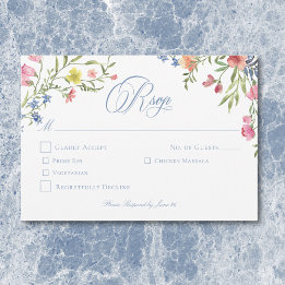 Elegante stoffige blauwe pastel Wildflower Crest b RSVP Kaartje