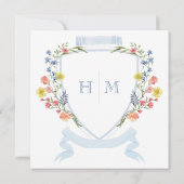 Elegante stoffige blauwe pastel Wildflower Crest b Save The Date (Achterkant)