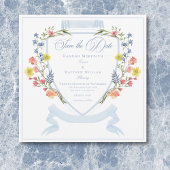 Elegante stoffige blauwe pastel Wildflower Crest b Save The Date