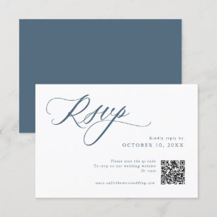 Elegante stoffige blauwe QR eenvoudige minimalisti RSVP Kaartje