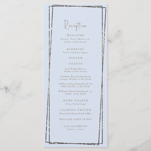 Elegante stoffige blauwe receptie bruiloft toast menu (Voorkant)