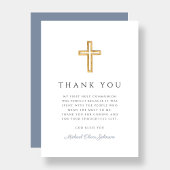 Elegante stoffige blauwe religieuze jongen eerste  bedankkaart