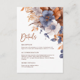 Elegante stoffige blauwe roest terracotta bruiloft informatiekaartje