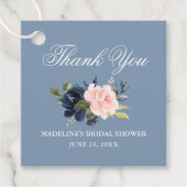 Elegante stoffige blauwe roze bloemrijke bruidsdou bedankjes labels (Voorkant)