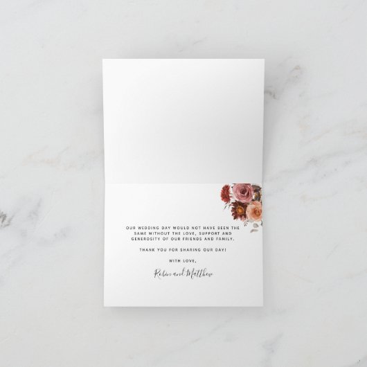 Elegante stoffige blauwe, roze en bordeauxrode blo bedankkaart (Binnen)