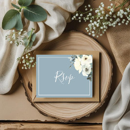 Elegante stoffige blauwe RSVP-ansichtkaart met maa Uitnodiging Briefkaart