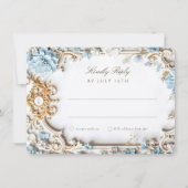 Elegante stoffige blauwe RSVP-kaart met barok goud Kaart (Voorkant)