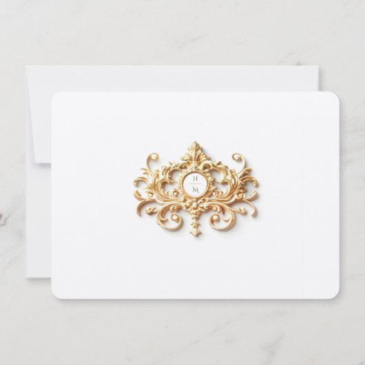 Elegante stoffige blauwe RSVP-kaart met barok goud Kaart (Achterkant)