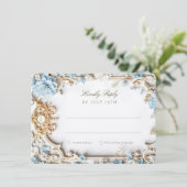 Elegante stoffige blauwe RSVP-kaart met barok goud Kaart (Staand voorkant)