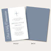 Elegante stoffige blauwe script jongen eerste comm kaart