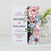 Elegante stoffige blauwe stoffige roze bloem kaart (Staand voorkant)