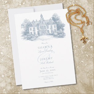 Elegante stoffige blauwe toile Franse landhuis bru Kaart