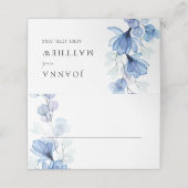 Elegante stoffige blauwe transparante bloemenbruil plaatskaartje (Buitenkant ongevouwen)