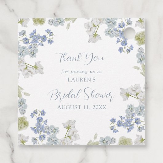 Elegante stoffige blauwe tuin Dank u Vrijgezellenf Bedankjes Labels (Achterkant)